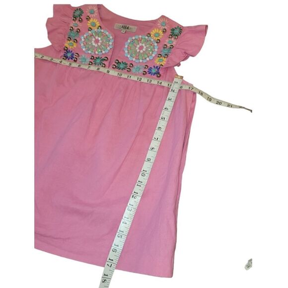 Tibi Flutter Sleeve Beaded Embroidered Linen Cotton Mexican Style Top Pink 4 - Picture 8 of 11
